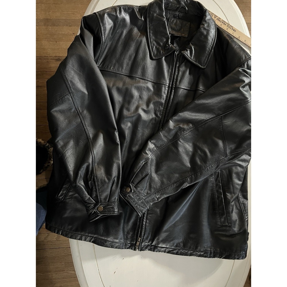 Knightsbridge‎ Mens XL Black Leather Quilted Lined Coat Inside Pocket Y2K